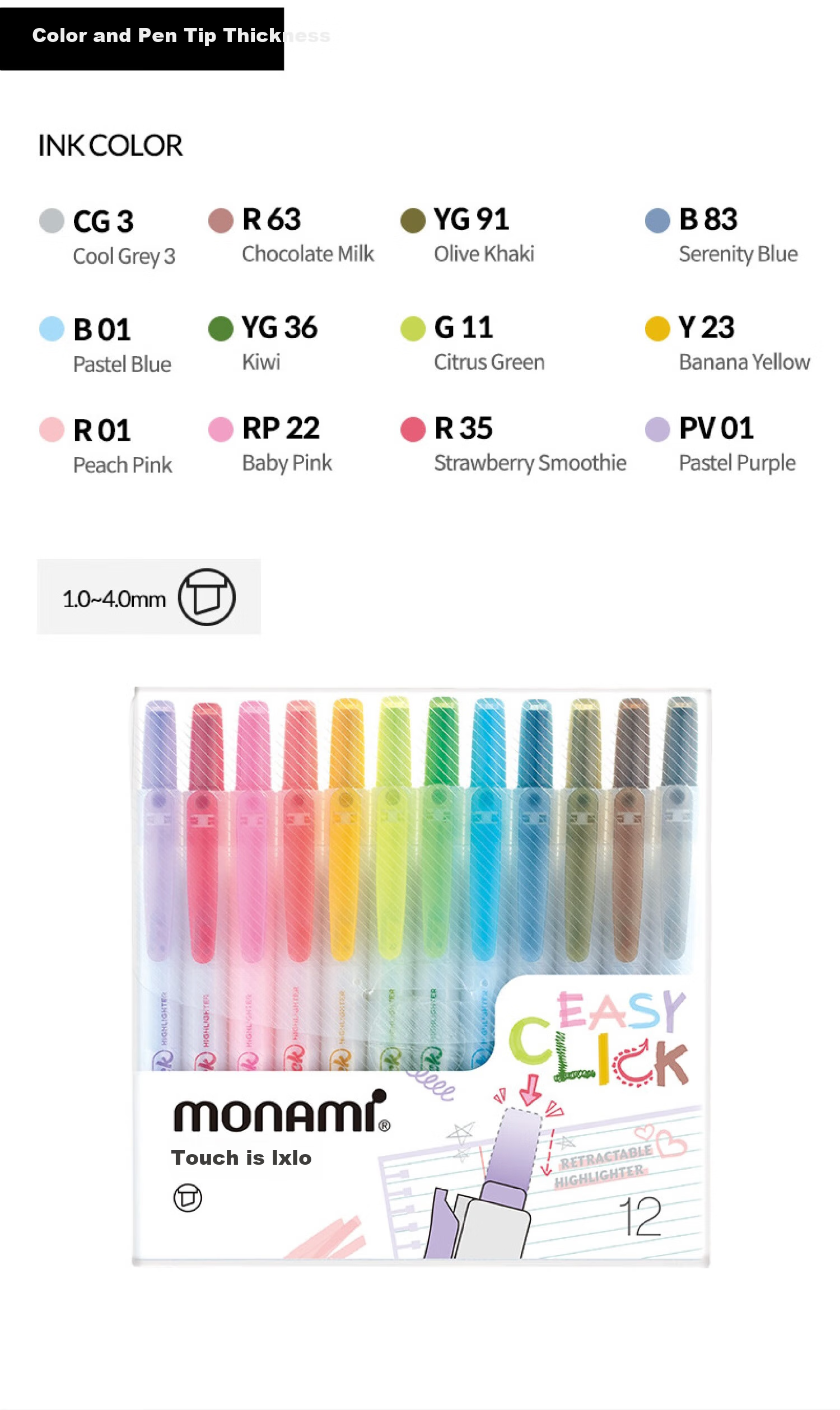 Monami Imported Retractable Highlighter Pen for Students, Large Capacity for Note-Taking, Marking Key Points, Colorful Pen, 12-Color Set 06024Z12 3