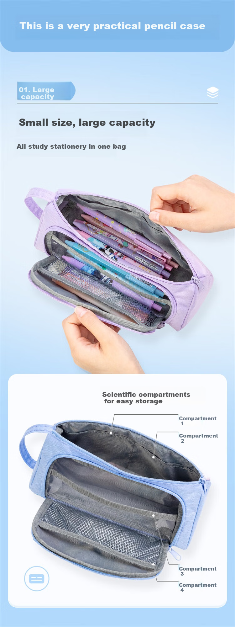 TigerFamily Pencil Case for Middle School Students, Large Capacity Stationery Box, Stylish Storage Container for Primary School Boys And Girls 3