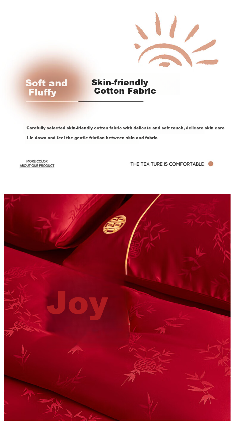 Huangchaojiasi Wedding Four-Piece Set, Wedding Bedding, Skin-Friendly Cotton, Newlywed Bedroom, Red Duvet Cover And Bed Sheet for 1.5/1.8 Meter Bed 4
