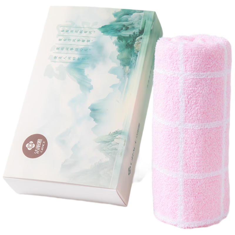 Grace Antibacterial Towel, Pure Cotton Woven Plaid Face Cloth, Comfortable Soft Towel, Chinese Style Gift Box, Single Pack, Sports