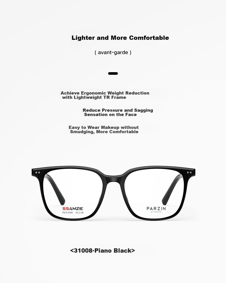 PARZIN Myopia Glasses Frame, Fan Chengcheng Style Face-Slimming Fashionable TR Square Frame Glasses, Can Be Fitted with Prescription Lenses, 31008 4