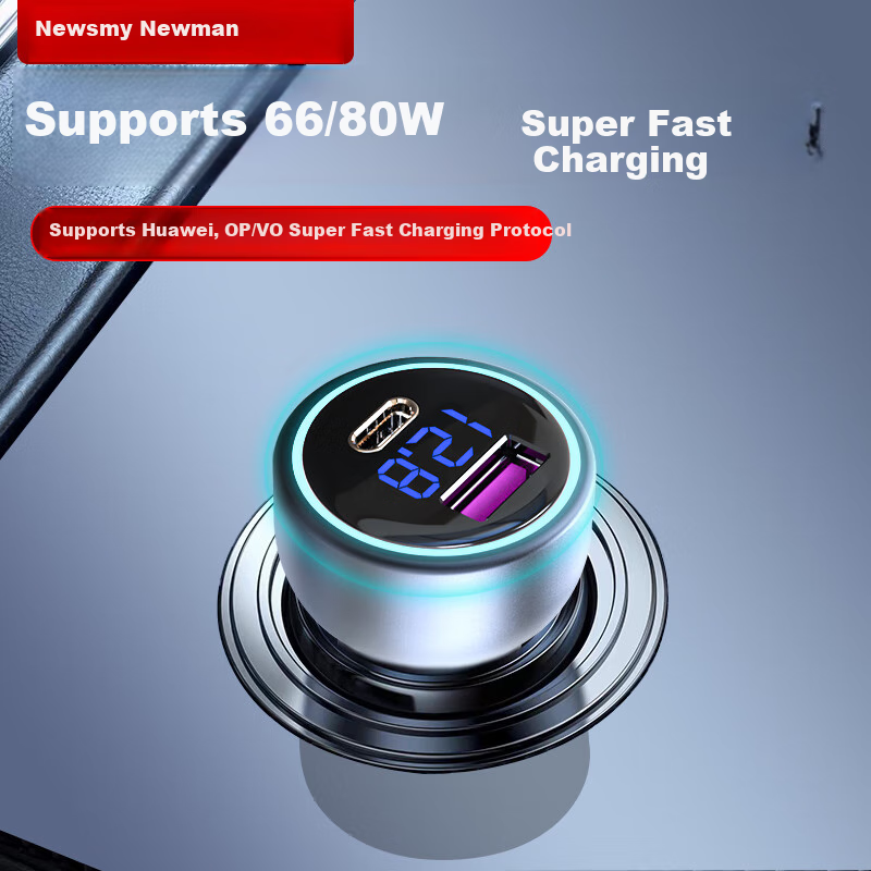 Newsmy Car Charger, 80/66W Super Fast Charging, Multifunctional Cigarette Lighter Adapter, Apple PD Flash Charging