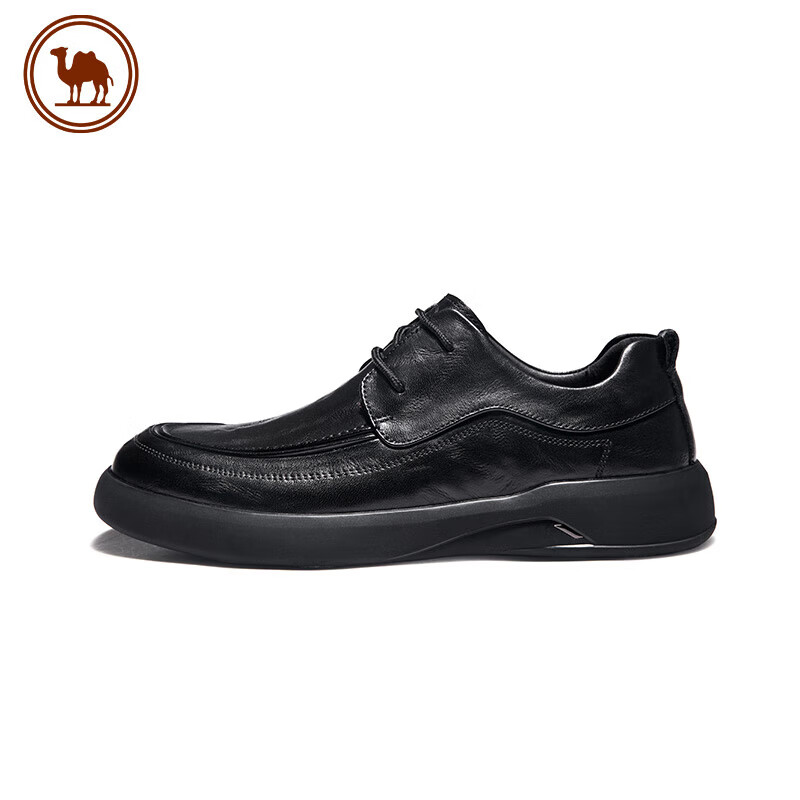 CAMEL Brand Business Leather Shoes, Lace-Up Soft Sole Thick-Soled Derby Wedding Shoes for Men, P15A155005, Black, Size 38