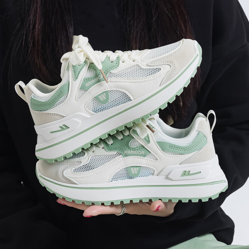 Huili Women's Shoes, Forrest Gump Shoes, Mesh Breathable Spring Sports Shoes WXY2341, White And Green (Single Mesh), Size 40