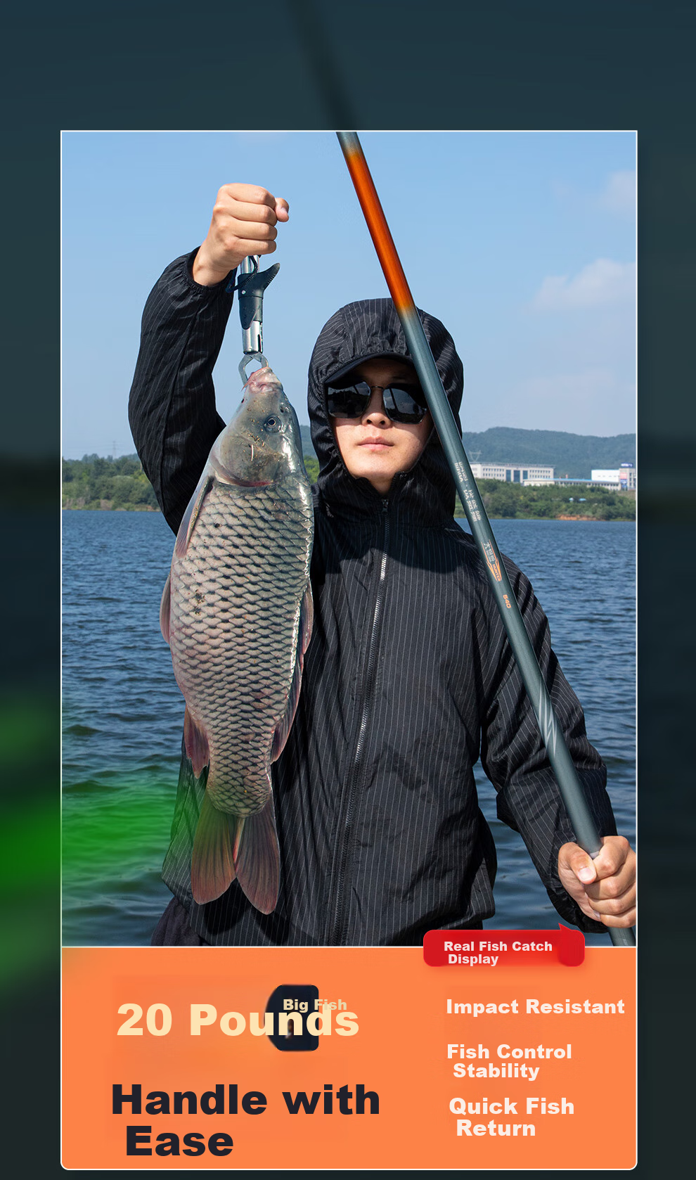 Jinglang 5.4-Meter Carp And Bighead Carp Fishing Rod, Ultra-Light And Ultra-Hard, 19 Sections, 6H Lightweight Big Fish Rod, Carp And Bighead Carp Pole, Fishing Rod for Platform Fishing 9