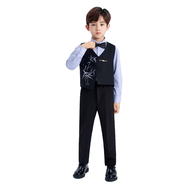 Romon Kids Suit Set Boys Formal New Chinese Style Host Performance Black 170