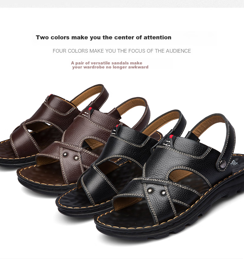 MEXICAN Top-Grain Leather Sandals for Men, Beach Shoes, Men's Slippers, Hollow-Out Casual Men's Shoes, Black, Size 43 4