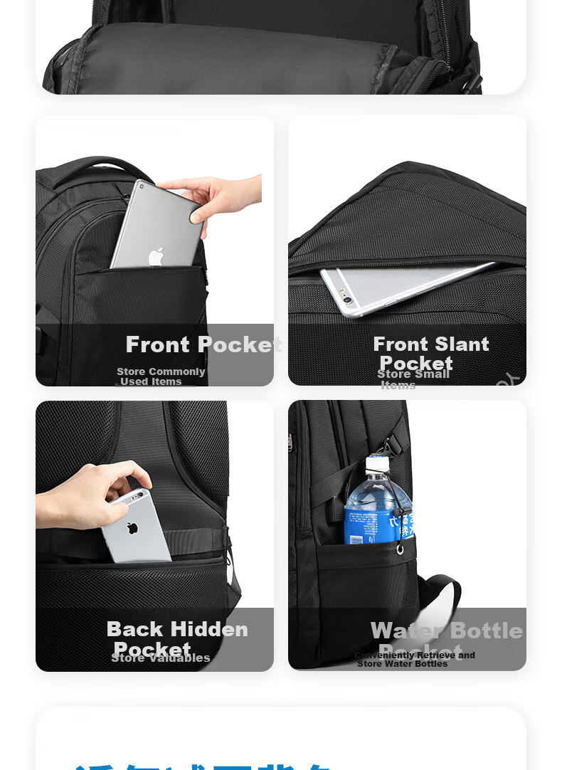 JINSHIWQ Backpack for Men, Large Capacity Business Travel Bag, Laptop Backpack, Hiking Bag, Schoolbag for Middle School, High School And College Students 10
