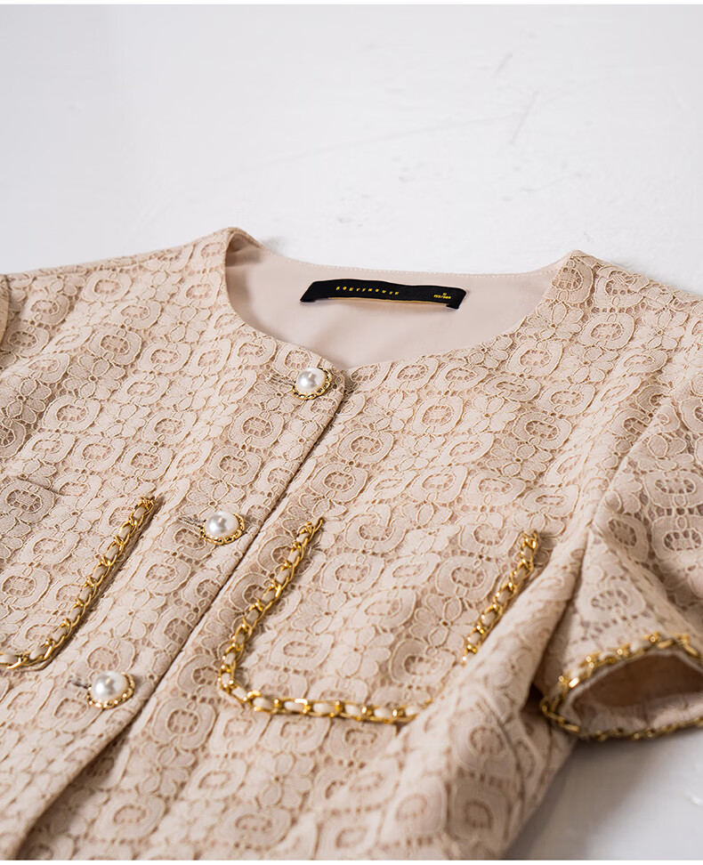 ROEYSHOUSE Lace Waist-Cinching Short Jacket for Women Summer Elegant Slim Ruffle Hem Top 11908 Apricot M 15