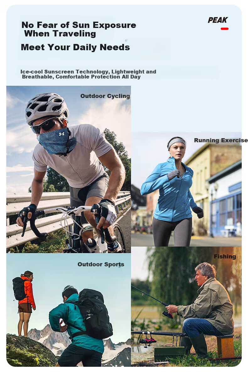 PEAK Sun Protection Face Mask for Men, Cycling Ice Silk Face Covering Neck Gaiter, Summer Outdoor Hiking Fishing Sun Protection Magic Headband, Dark Gray 9