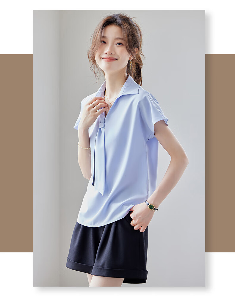 Jeanswest Women's Short Sleeve Shirt 2025 Summer High-End Design Ribbon Versatile Commuter Top White M 2