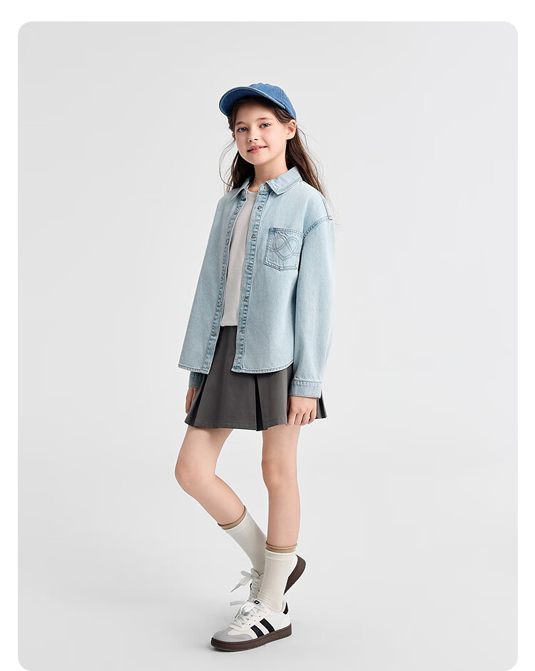 Balabala [balaOne] Girls' Long Sleeve Shirt 2026 Spring 100% Cotton Denim Fashion 8