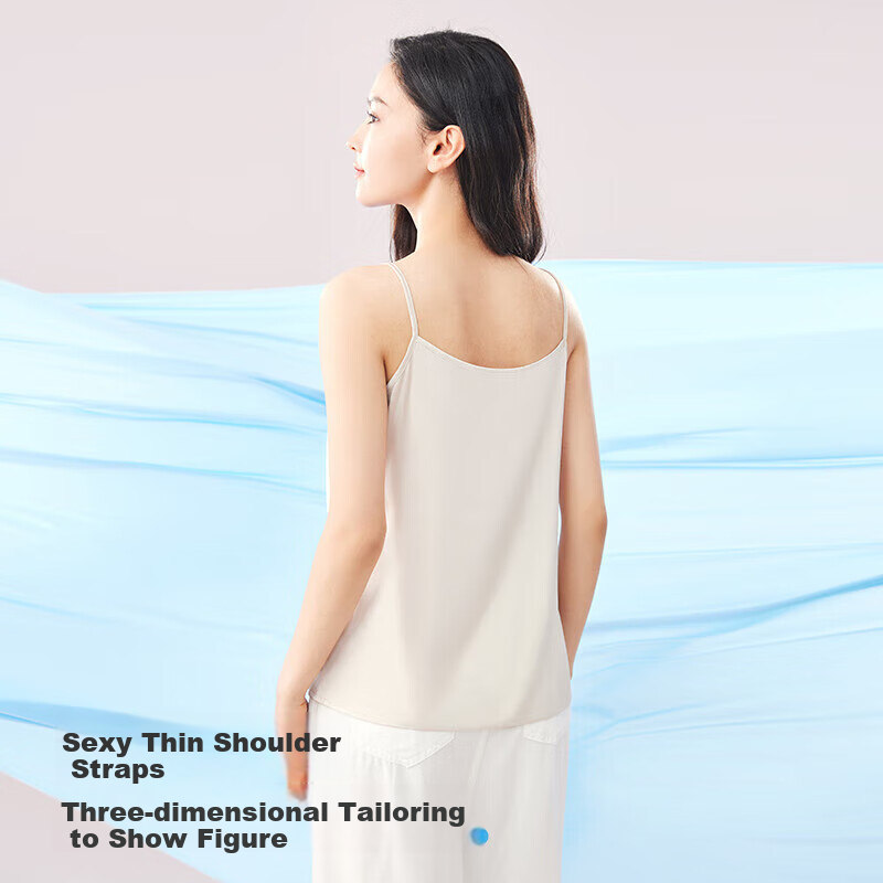 MiiOW Women's Camisole Tank Top for Spring And Autumn, Inner Wear Or Outer Wear, Beautiful Back Design, Faux Silk Thin Strap Basic Versatile Undershirt