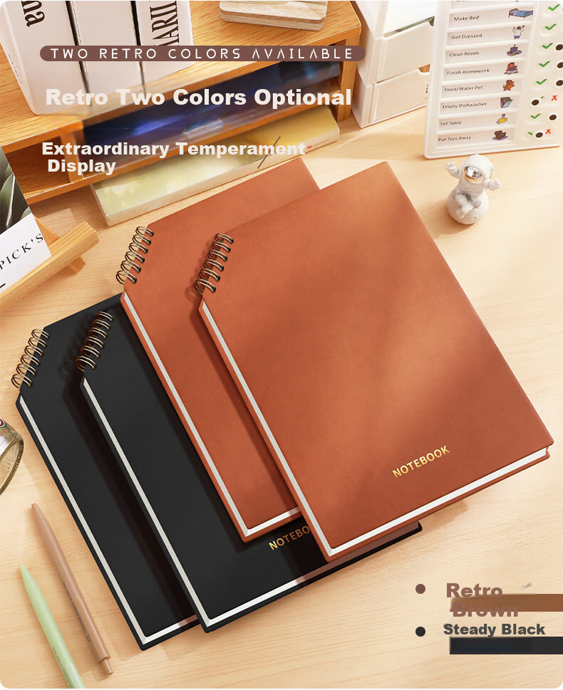 Faramon B5 Notebook Spiral Bound with Diagonal Flip, Thickened Simple Design for Middle School And High School Students, Comfortable to Hold, Aesthetically Pleasing Journal for College Students And Postgraduate Exam Preparation, Brown Color 2