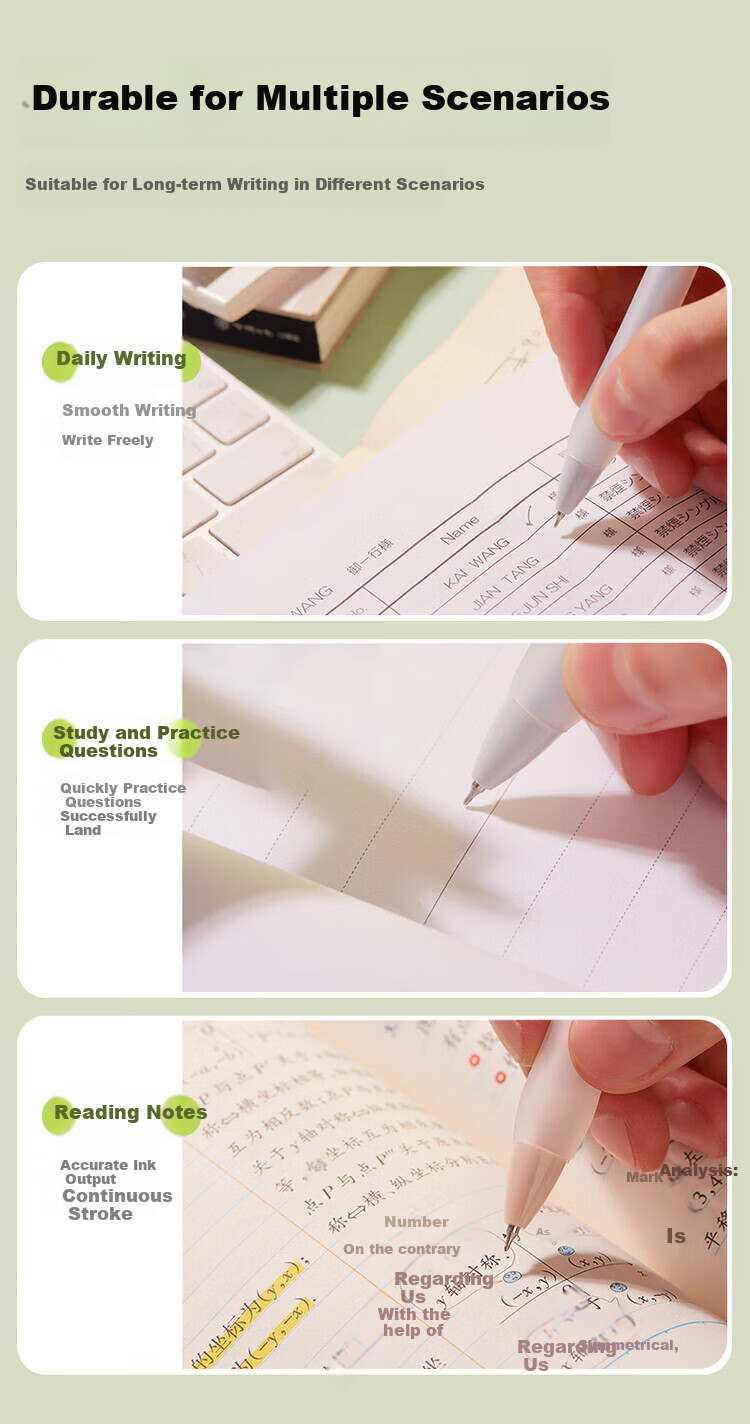 BEIFA Silent Retractable Gel Pen, 0.5mm Quick-Drying ST Tip, Cloud Grip Design, Stylish Ins Style, for Exams And Study, Business Office Signing Pen, Green, 3 Pcs [Back-To Essential] 6