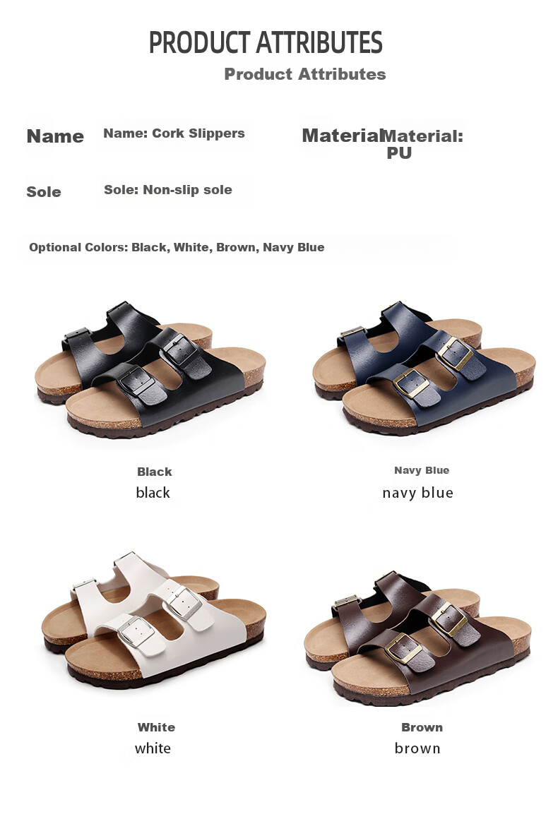 XGGC Cork Slippers for Men, Summer Trendy Non-Slip Thick-Soled Couple Birkenstock Sandals, Outdoor Wear, Black, Litchi Pattern, Size 41 2