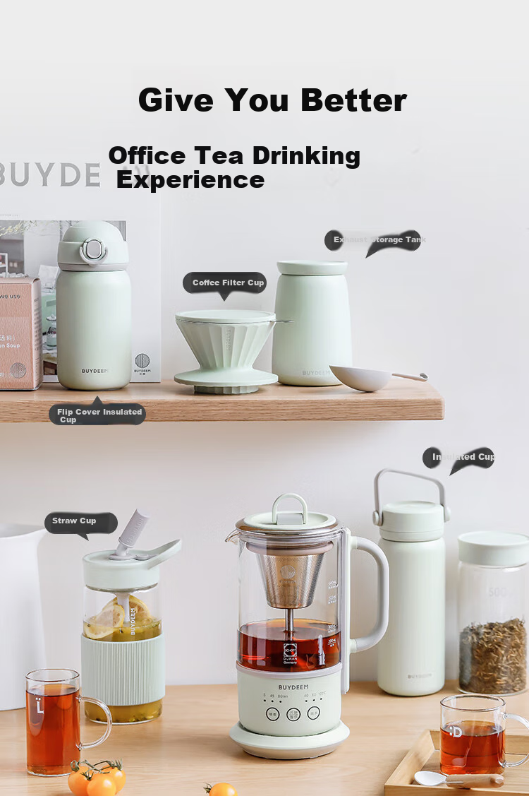 Buydeem [No Glue] Health Pot Water Kettle Multifunctional Tea Maker Mini Health Cup Office Hot Water Pot K36 Light Cypress Green + Mini Extraction Basket 10