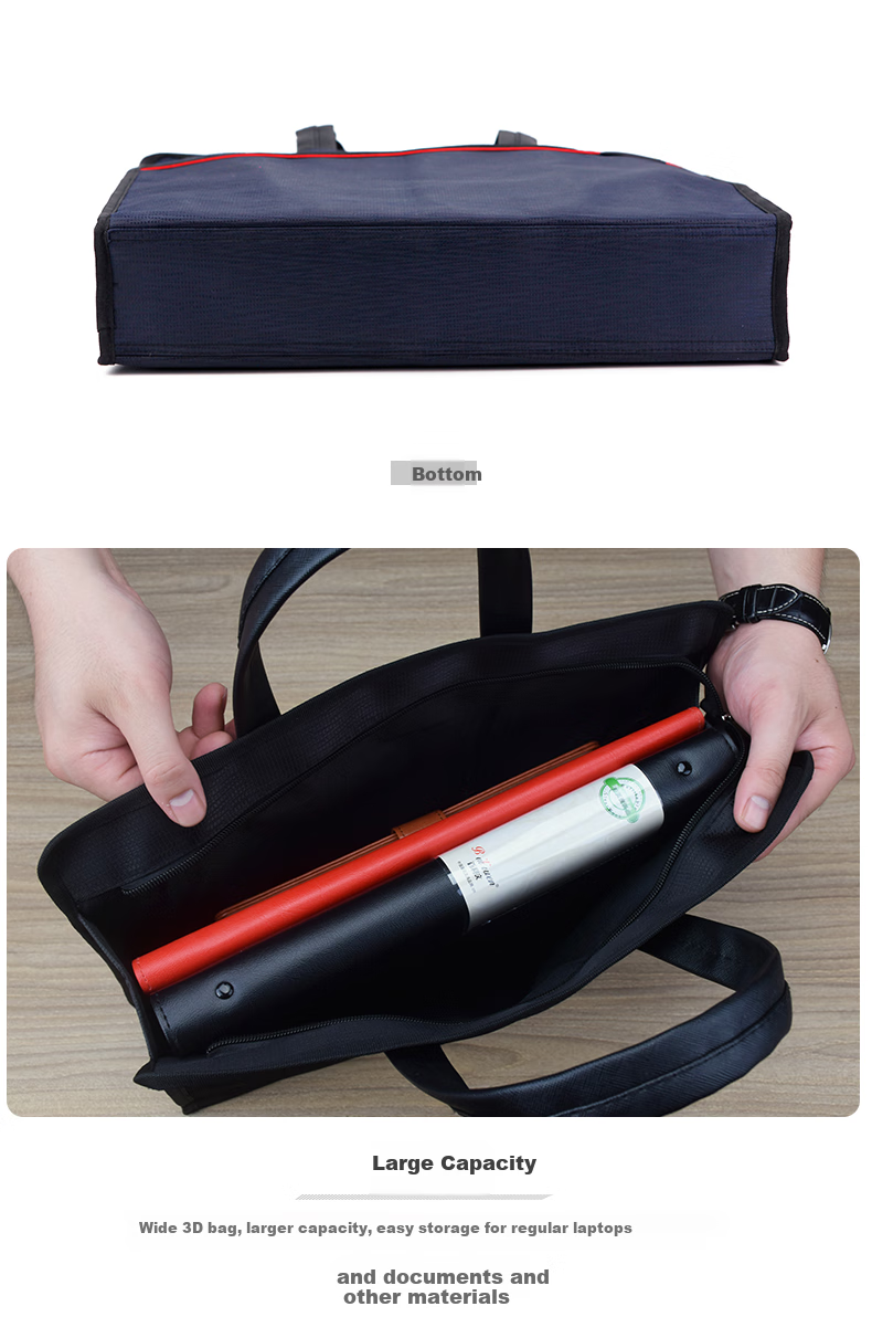Bailiwen B0064 Blue Office Handbag Briefcase for Men, Conference Document Bag with Zipper, Business Folder, Commuter Tote Bag, Office Meeting Bag 6