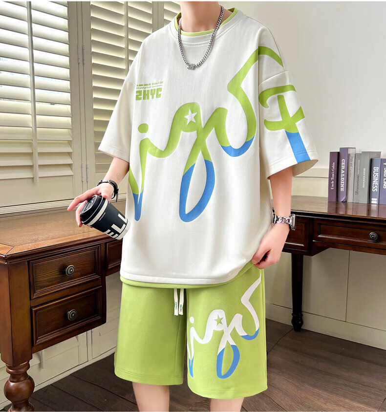 Zuofeili Men's Short-Sleeve Shorts Set, 2026 Summer Ice Silk Trendy T-Shirt, Casual Sports Outfit for Older Boys in Middle School 14