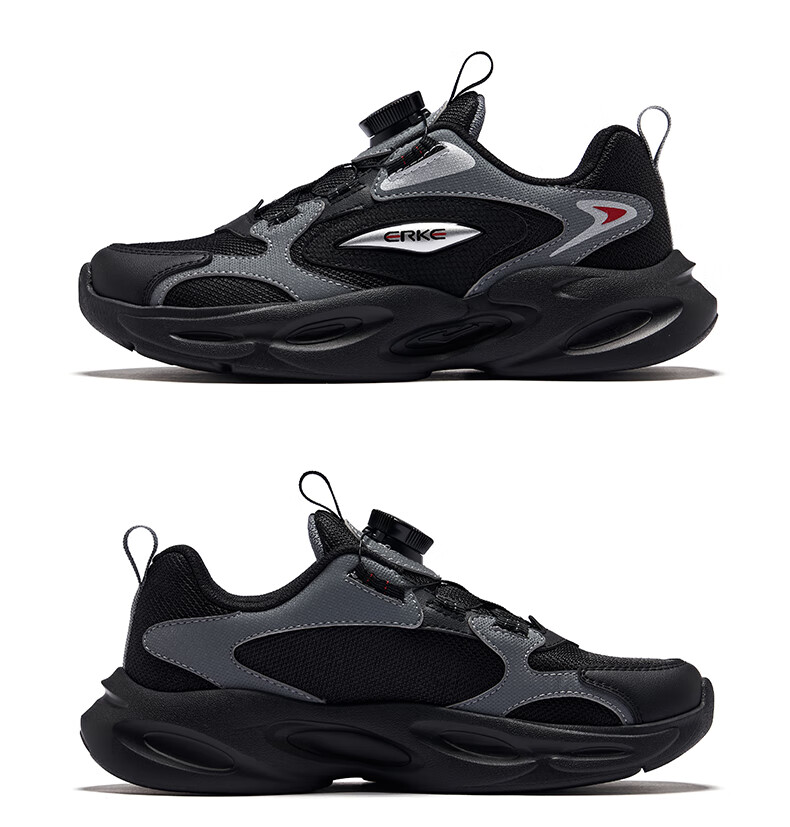 ERKE Kids Boys Girls Sports Shoes Children's Leather Elastic Running Shoes Warm Linen/Black 34 15