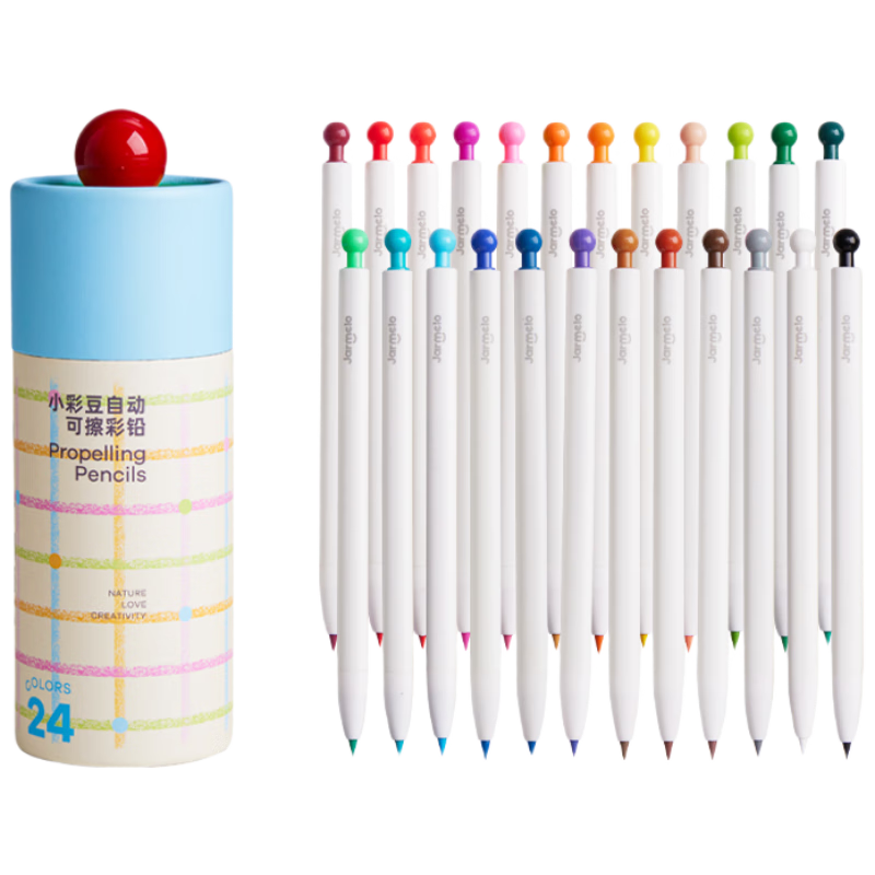 Meiletongnian Automatic Oil-Based Colored Pencils, 24 Colors, Erasable, for Children's Drawing, Art Students, Kindergarten, Elementary School Beginners, Safe Non-Toxic Hand-Drawn Sketching Pencils