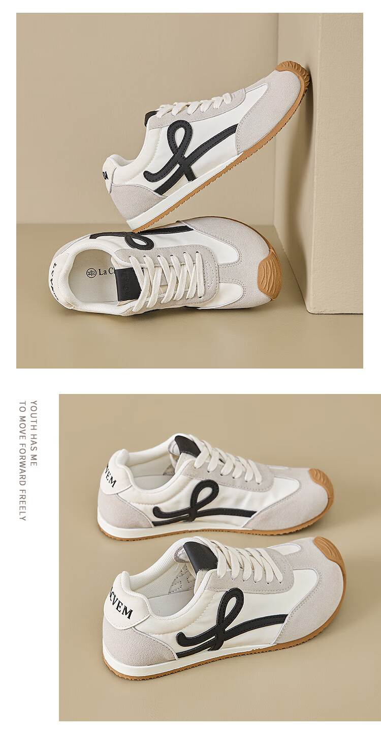 La Chapelle Women's Casual Shoes Fashion Versatile Thin Sole Sports Shoes White Black Size 39 25