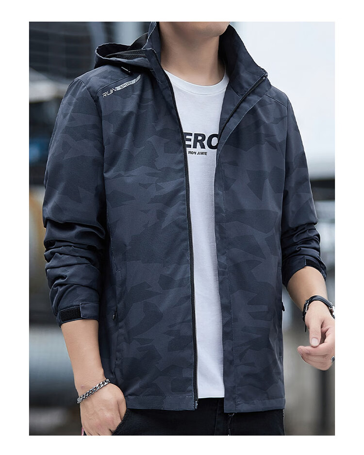 TUCANO Men's Jacket Casual Outdoor Hooded Windproof Coat Dark Gray M 5