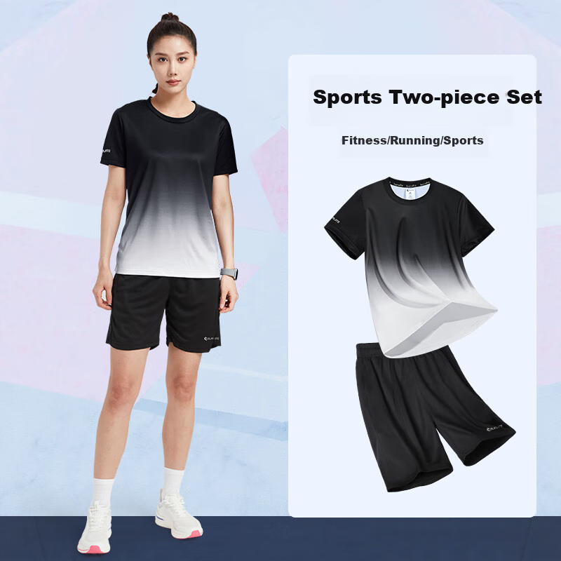 BURUITE Women's Fitness Clothing for Spring And Summer, Ice Silk Quick-Dry Short-Sleeve Sportswear Set, Basketball Gear, Training Running T-Shirt