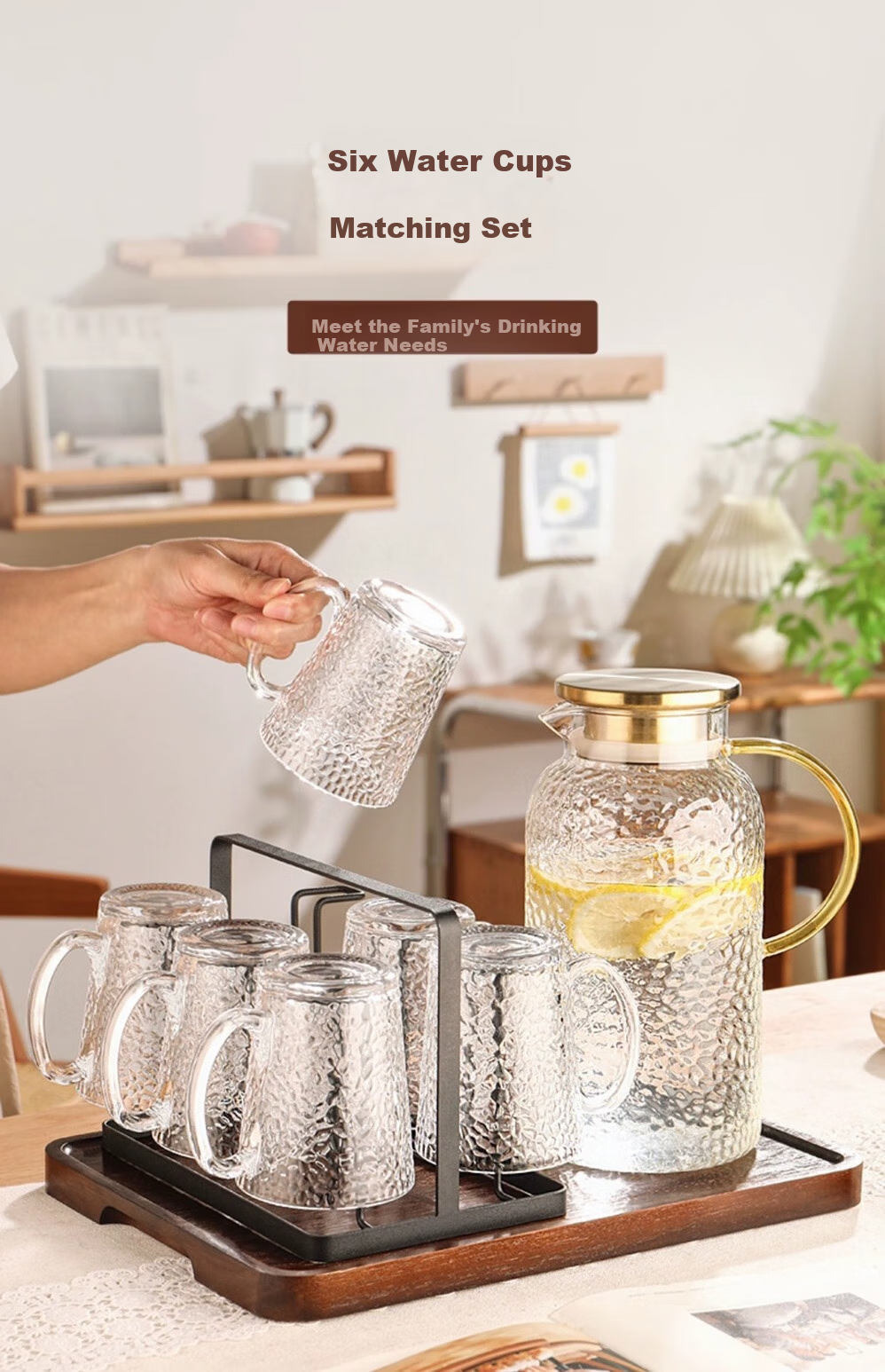 CRISTALGLASS Hammered Glass Water Cup Set for Entertaining Guests, Home Living Room Tea Cups, Luxurious Drinking Cups for Family Use, Heat-Resistant Water Glasses 4