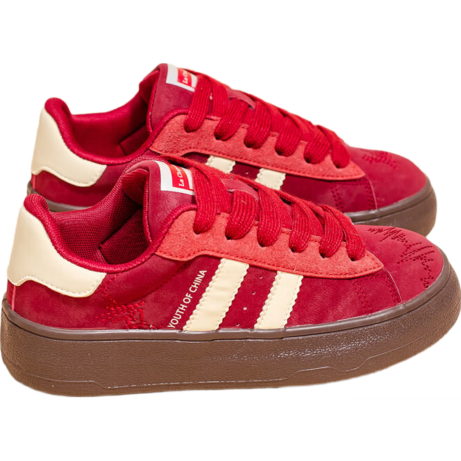 La Chapelle Women's Thick-Soled Casual Retro Low-Top Sneakers - YB002 Encore Red Size 40