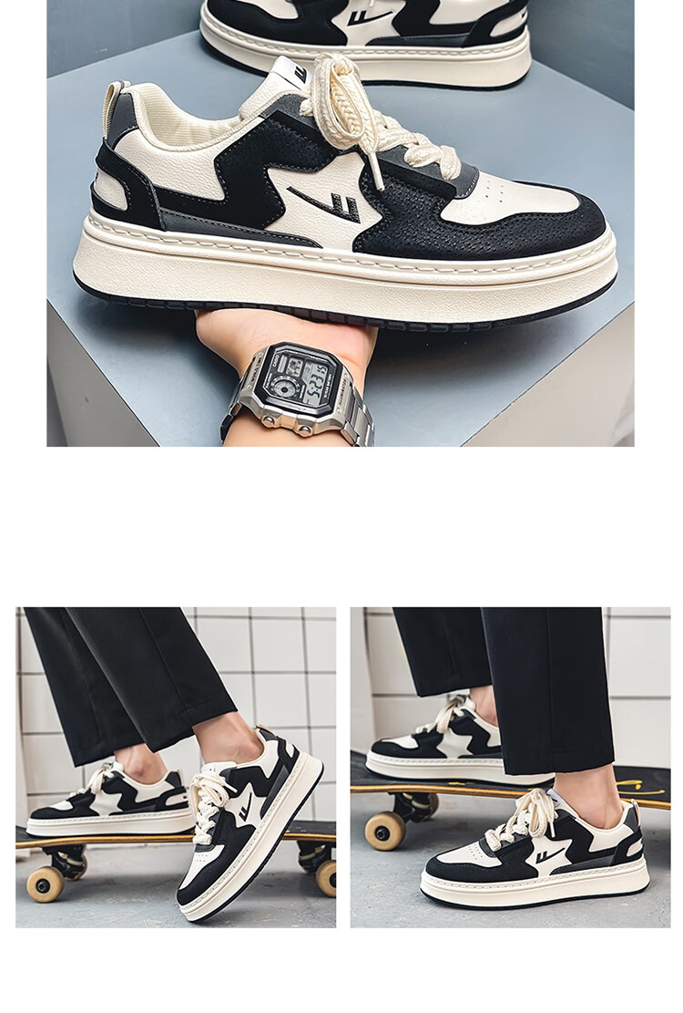Warrior Men's Autumn Breathable Trendy Versatile Student Height-Increasing Sports Flat Casual Shoes Beige/Black/Gray Size 40 18