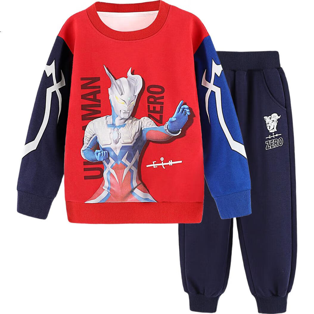 Детский костюм ULTRAMAN, весенний, тонкий, с длинным рукавом и брюками, повседневный, комплект из двух предметов, AHM96116, синий, 130 см