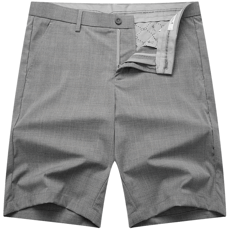 DANCING WOLVES [Easy-Care] Summer Elastic Breathable Versatile Commuter Plaid Casual Shorts for Men, 005 Light Gray, Size 30