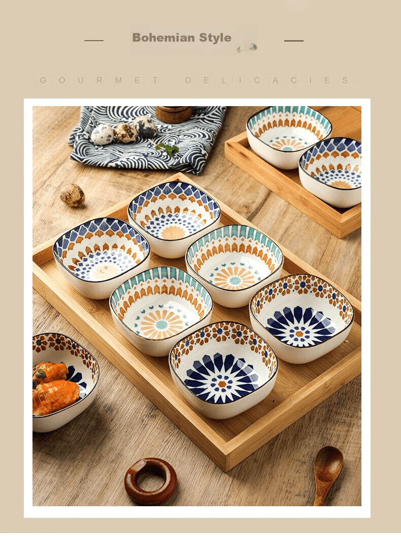 Canjiangjun Dipping Sauce Dishes, Snack Plates, Underglaze Ceramic Japanese-Style Home Dipping Bowls, Seasoning Plates, Set of 6 Bowls without Trays 1