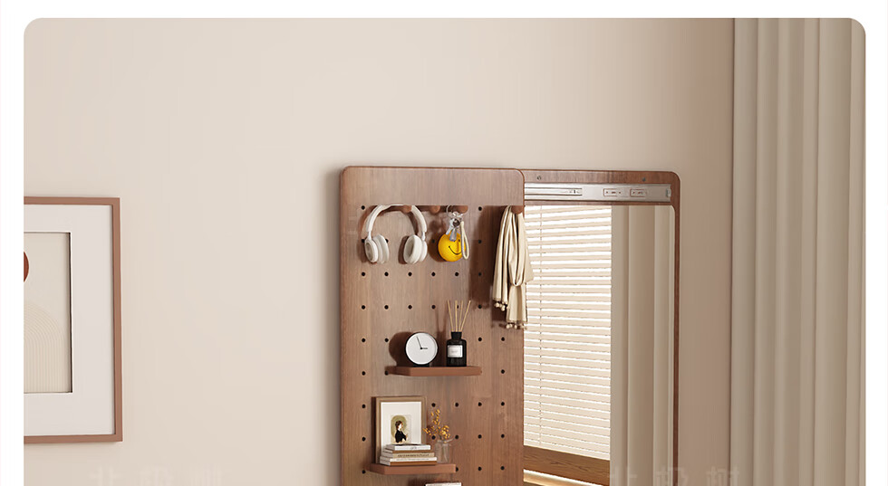Arctic Tree Solid Wood Pegboard Dressing Mirror Hidden Sliding Mirror Home Wall-Mounted Concealed Entryway Fitting Mirror 26