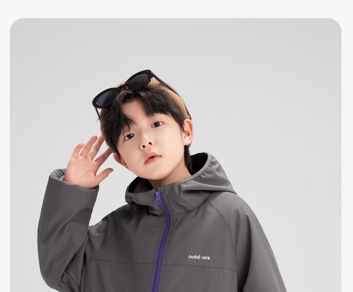 Zuoxi Boys' Fleece-Lined Jacket, 2026 New Children's Softshell Outerwear, Fleece Integrated Top, Gray, Size 160 55