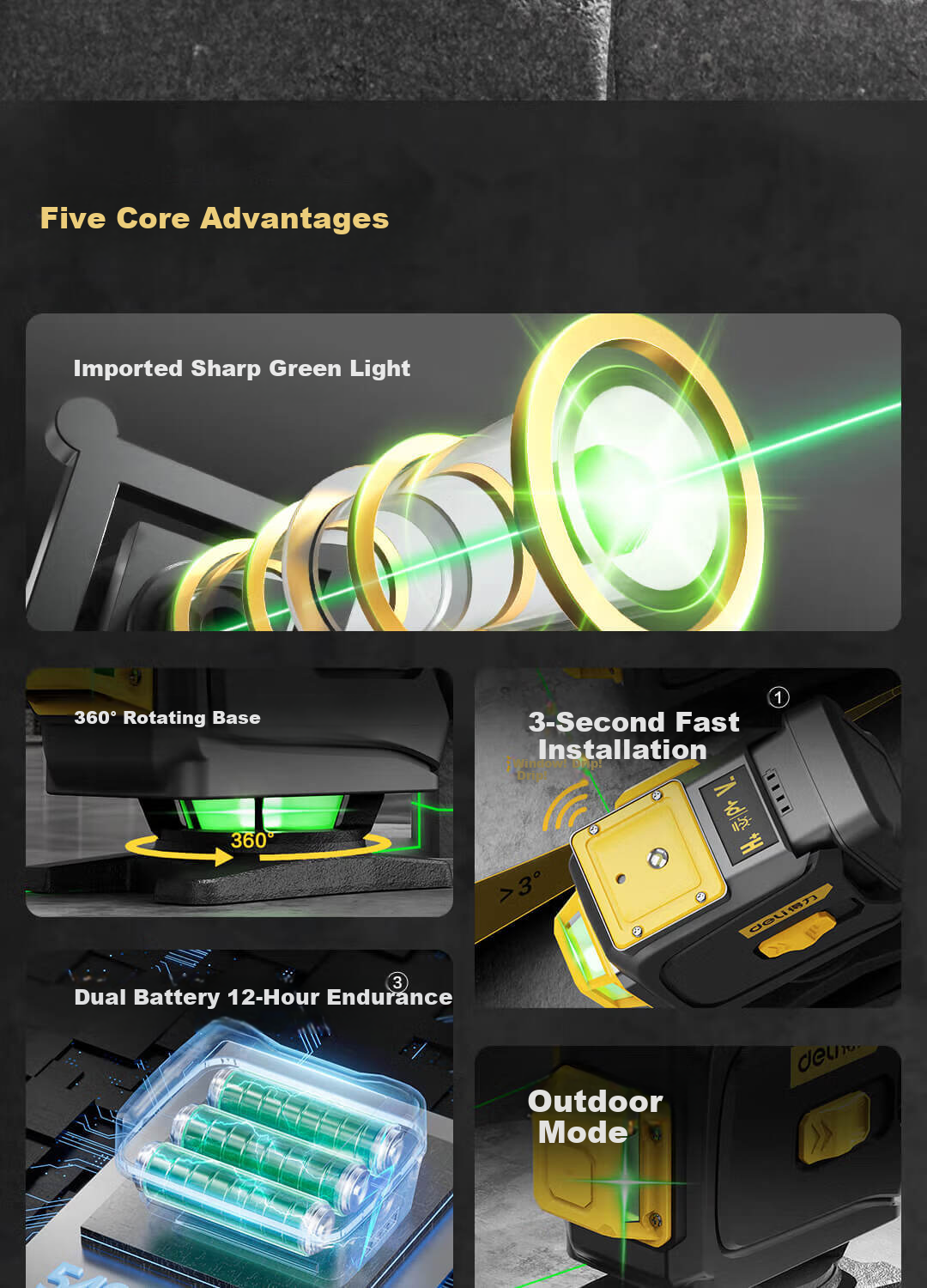 Deli Green Light 16-Line Dual-Electrical Laser Level, Infrared Outdoor High-Brightness High-Precision Automatic Leveling, Floor And Wall-Mounting Instrument 4