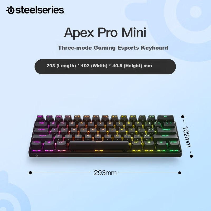 Игровая клавиатура SteelSeries Apex Pro Mini Wireless Tri-Mode Magnetic Switch Keyboard, 60% раскладка, 61 клавиша, беспроводная, черная