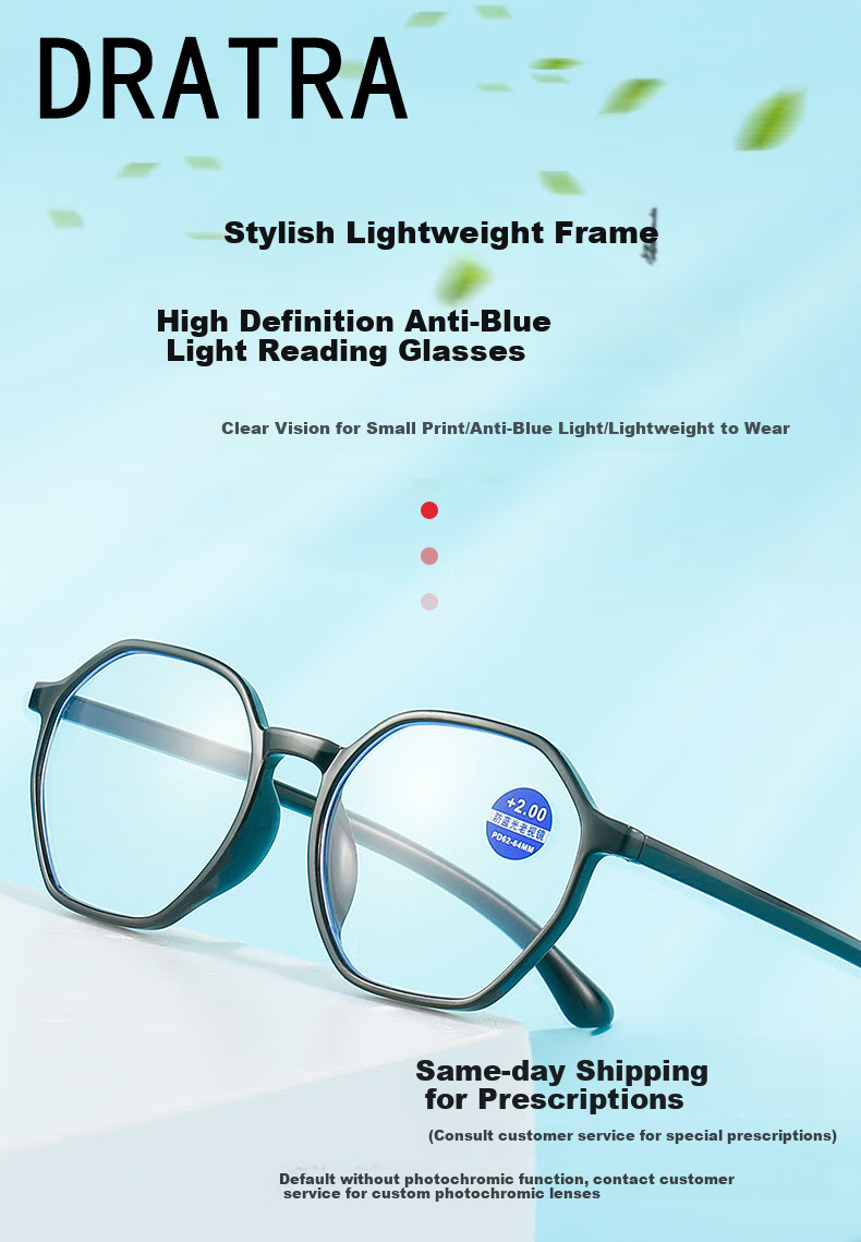 DRATRA HD Blue Light Blocking Reading Glasses Classic Fashion Lightweight Portable Adjustable Prescription Comfortable Fit 1
