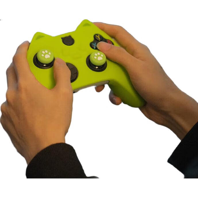 Чехол для геймпада Jixiang Xbox, зеленый, силиконовый, с колпачками для джойстика в виде кошачьей лапы