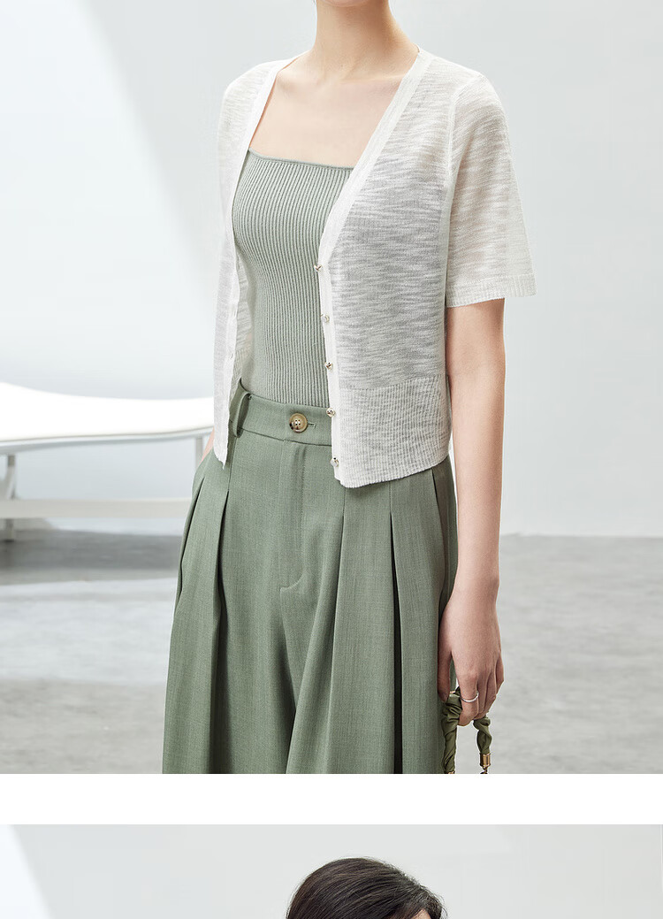 Sentubila Lazy Atmosphere Milk Huhu Refreshing Knit Top for Women, Summer V-Neck Short-Sleeve Cardigan, White, L 11