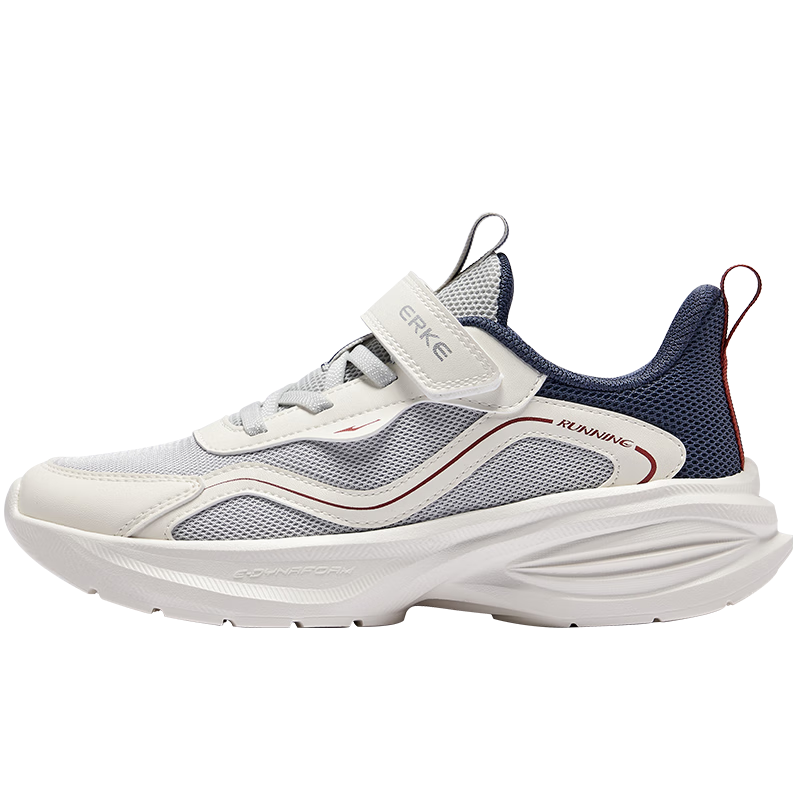ERKE Kids Unisex Shock-Absorbing Sports Shoes Children's Mesh Running Shoes White Dew Gray/Microcrystalline White/Gray Ink Blue Size 40