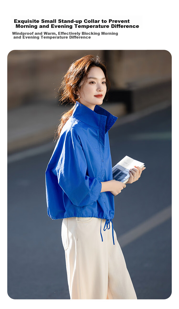 Dme [Yunduo Cotton] Spring And Autumn Lightweight Outdoor Zero Pressure Stand Collar Button-Up Concealing Short Jacket for Petite Wome 4