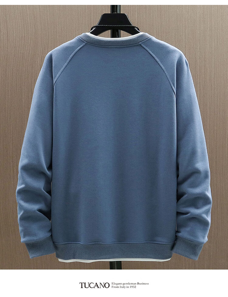 TUCANO Men's Sweatshirt Spring Autumn Loose Fit Crew Neck Casual Long Sleeve T-Shirt Fake Two-Piece Top Mist Blue 2XL 6