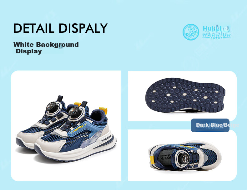 Warrior Boys' Shoes, Summer Children's Sneakers, Breathable Mesh Running Shoes, WZ(CL)-0521 Deep Blue/beige, Size 33 4