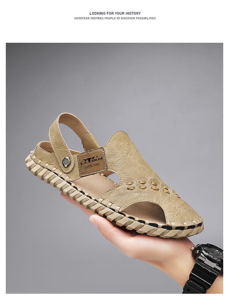 Bull Family Leather Sandals Summer Beach Shoes Men's Driving Outdoor Casual Trendy Soft Leather Soft Sole Handmade Hole Sandals 29