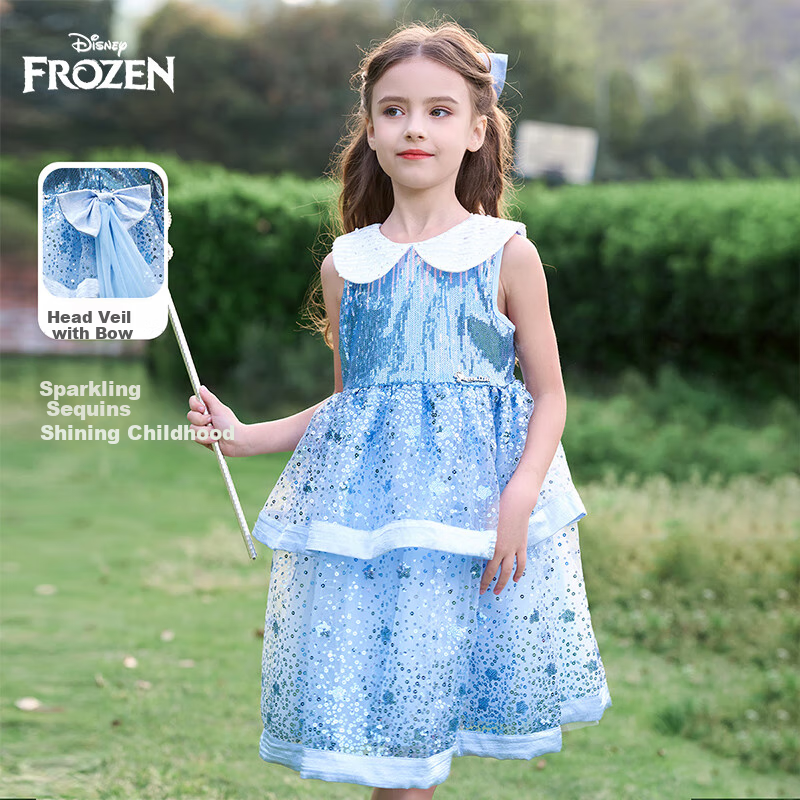 Disney Elsa Princess Dress New Summer 2026 Style Loliita Children's Clothing for Girls