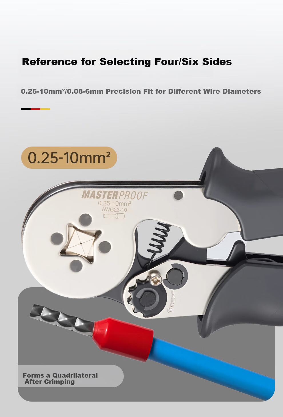 MASTERPROOF Cold-Press Terminal Crimping Pliers, Professional Square Wire Connector Tool for Electricians, Copper Wire Crimper, High-Quality Crimping Device 7