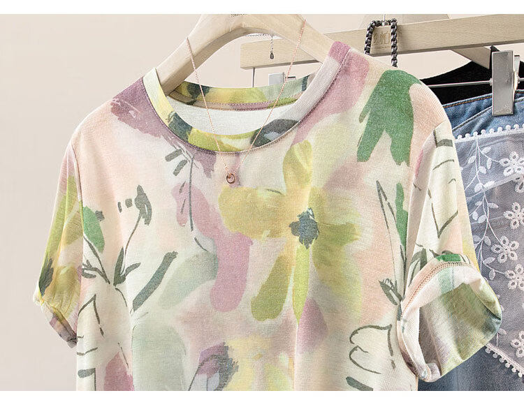 Cypress House Printed T-Shirt 2026 Summer New Women's Commuter Artistic Round Neck Pullover Short Sleeve Cropped Top 14