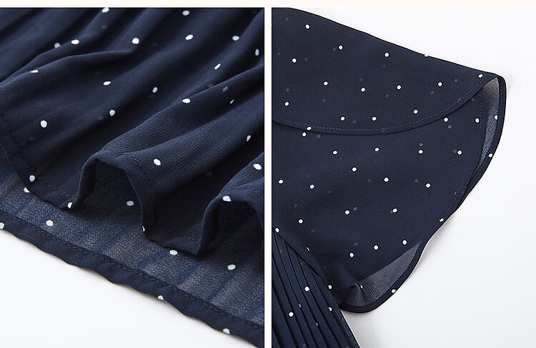Dme [Watermark Dotted Print], Summer Elegant Gradient Pleated Lotus Leaf Sleeve Tie-Back Flowing Mid-Length Women's Dress 4